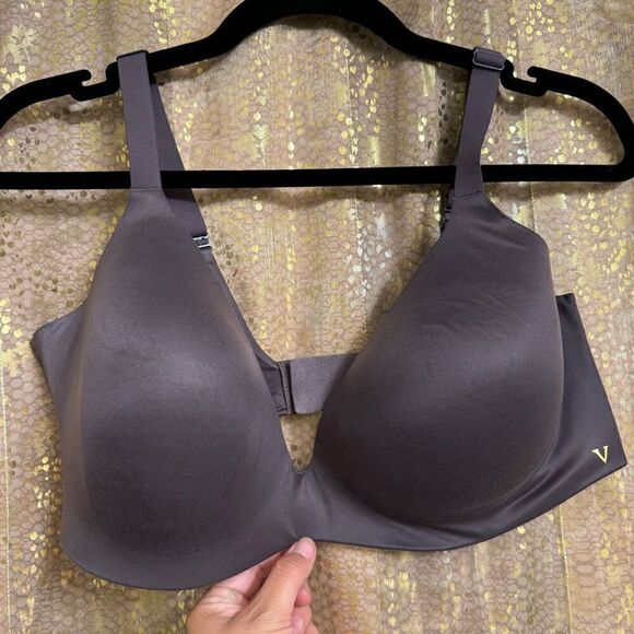 Victorias Secret Gray Wireless Infinity Flex Plunge Lined Semi Demi Bra 38DD - Picture 1 of 8